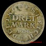 1924 D Weimar Drei mark - 3 marki